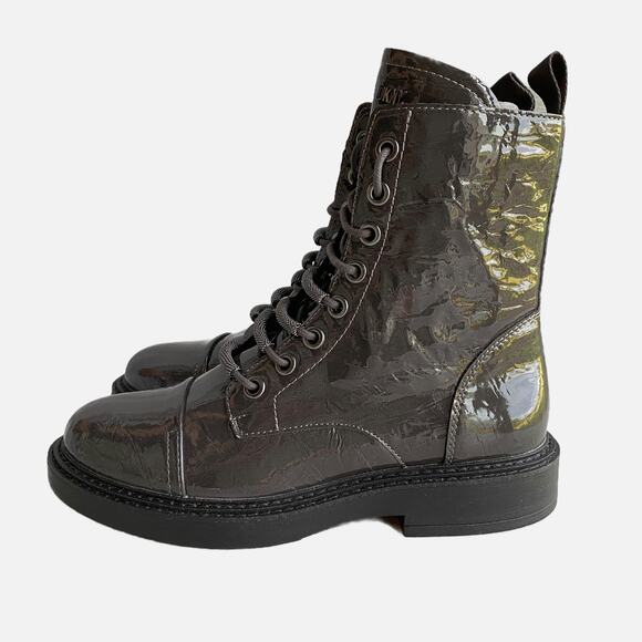 DKNY Malaya Patent Leather Combat Boots Metal Mesh Lace Covers Dark Gray W9.5 - Picture 14 of 14
